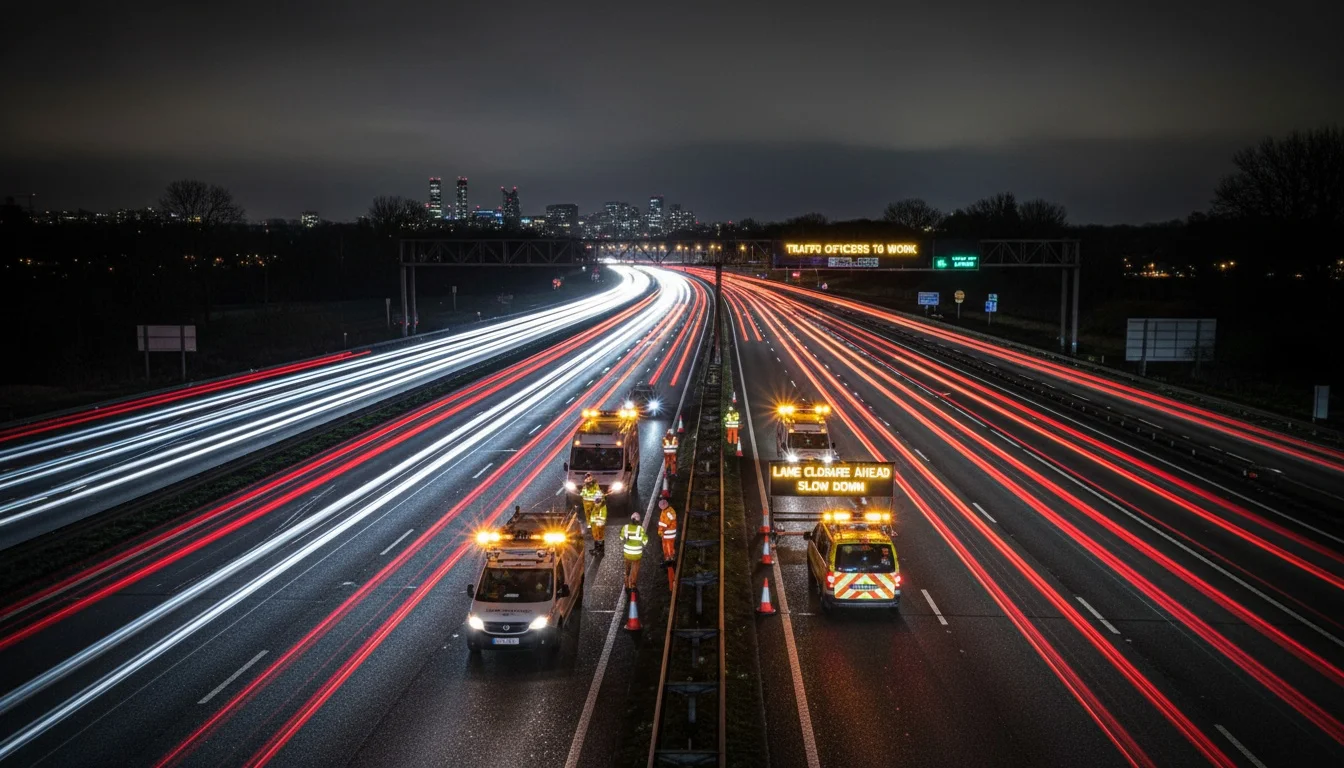 Highway traffic light trails motion blur at night